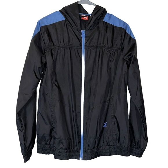 Puma Jacket Wmns Sz S Lightweight Athletic‎ Black Blue Accents Active Sports - Picture 1 of 14